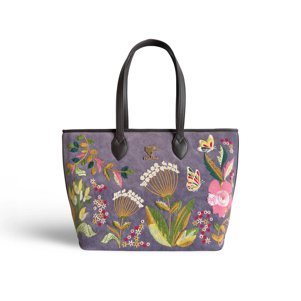 Embroidered Tote Bag for Women in Vegan Leather | Purple | PickAleaf