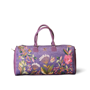 Purple airport travel duffel bag for women in cruelty free vegan leather by PickAleaf for cabin travel and carry on use