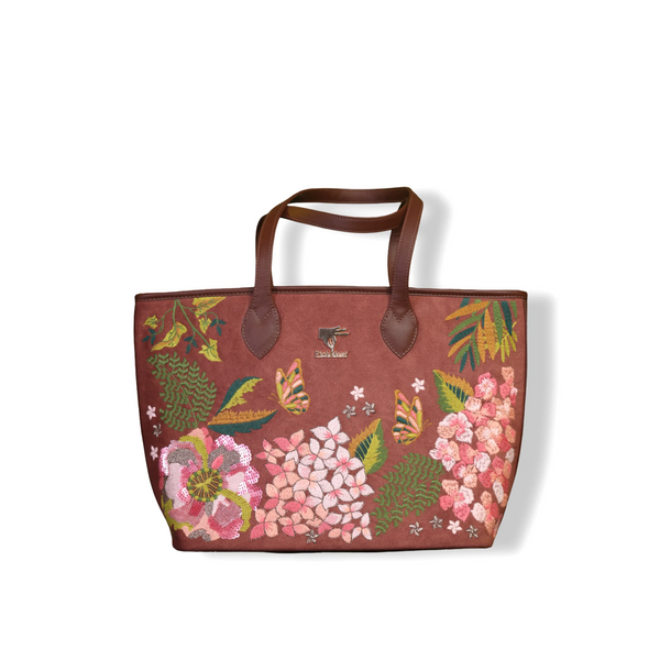 Floral Designer Tote Bag for Women | Embroidered | Brown | PickAleaf
