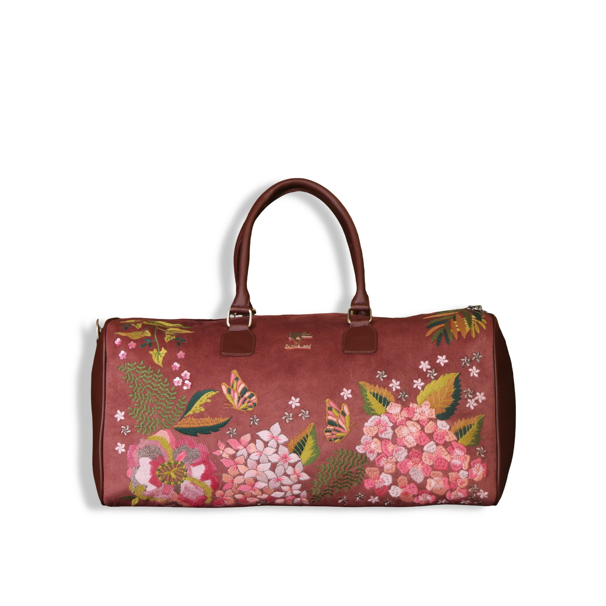 Brown travel luggage duffel bag for women in cruelty free vegan leather by PickAleaf for cabin travel and weekend trips