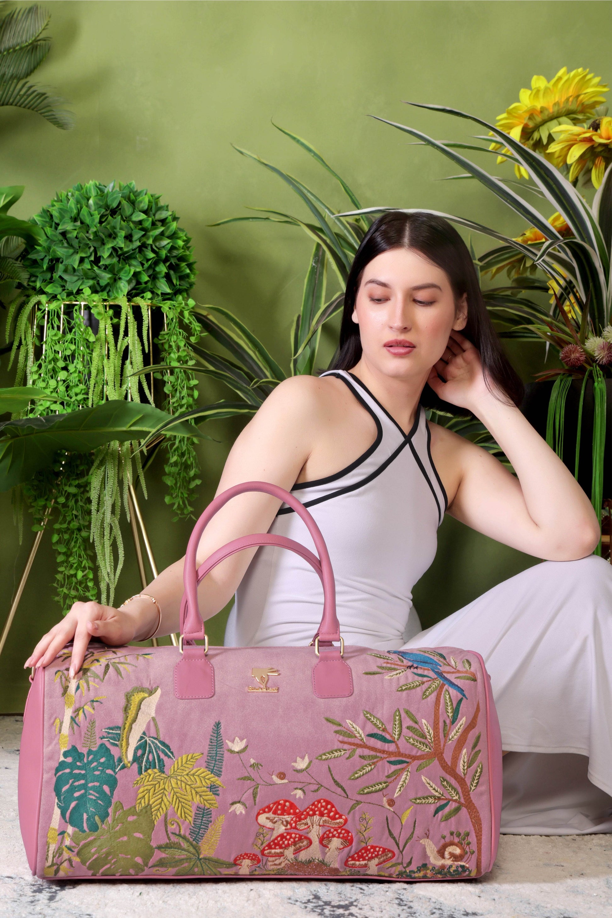 Pink weekender cabin duffel bag for women in cruelty free vegan leather by PickAleaf for carry on travel and short trips