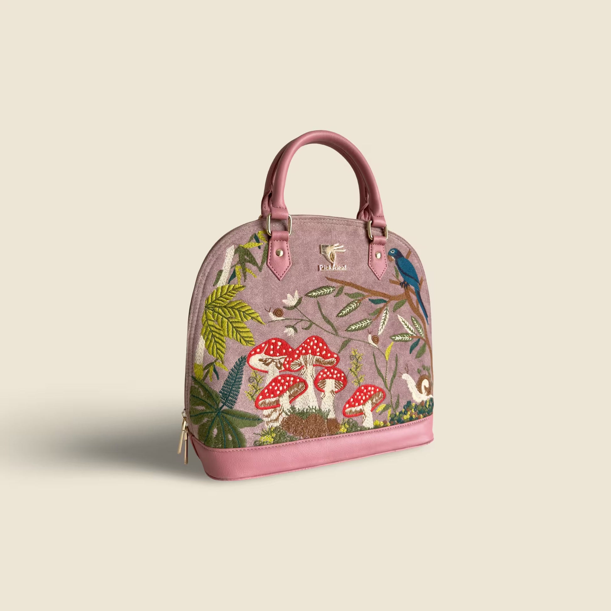 Pink embroidered bridal handbag for women in vegan leather by PickAleaf, cruelty free for weddings, gifting and special occasions.