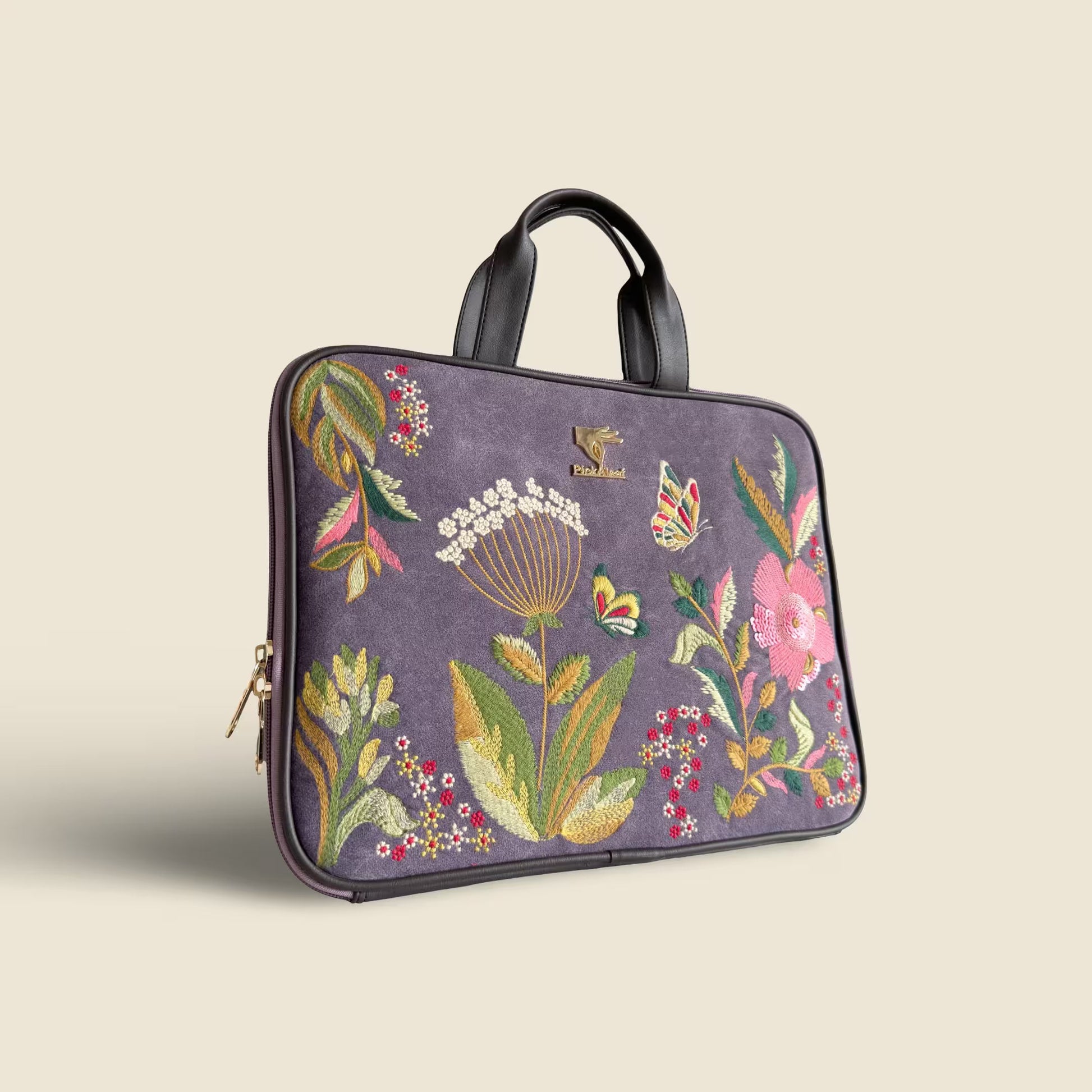 Purple laptop sleeve 13 to 16 inch for MacBook Pro and Air in vegan leather by PickAleaf with padded protection for office use