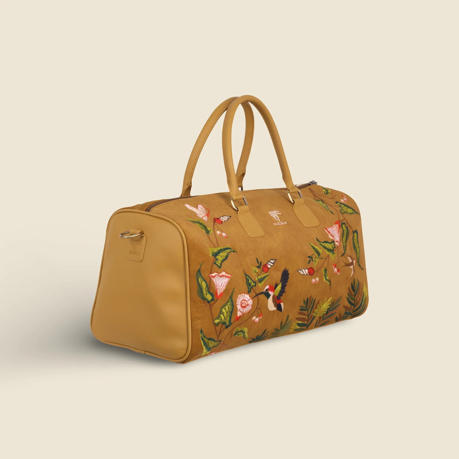 Mustard gym duffel bag for women in cruelty free vegan leather by PickAleaf for workouts, gym wear, shoes and daily fitness use