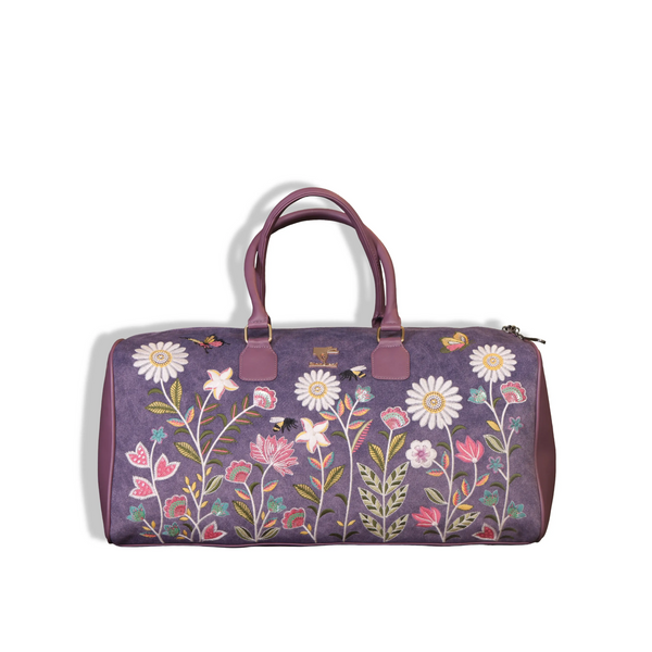 Embroidered Travel Duffel Bag in Vegan Leather | Purple | PickAleaf