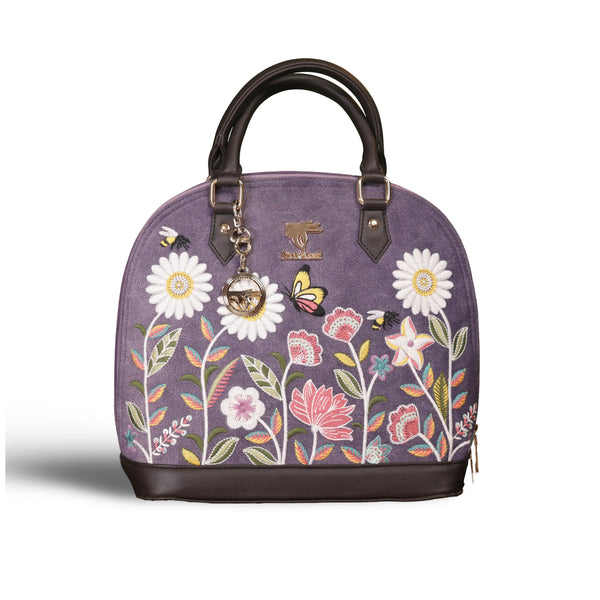 Embroidered Luxury Handbag in Vegan Leather | Purple | PickAleaf