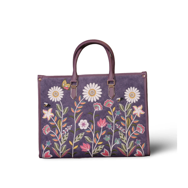 Women Tote Bag in Vegan Leather | Embroidered | Purple | PickAleaf
