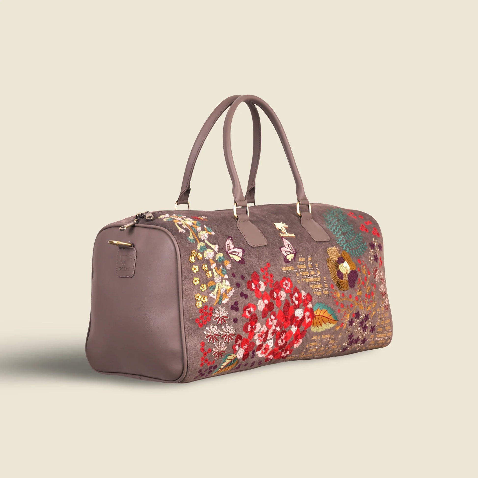 Grey overnight duffel bag for women in cruelty free vegan leather by PickAleaf for short trips and cabin travel use