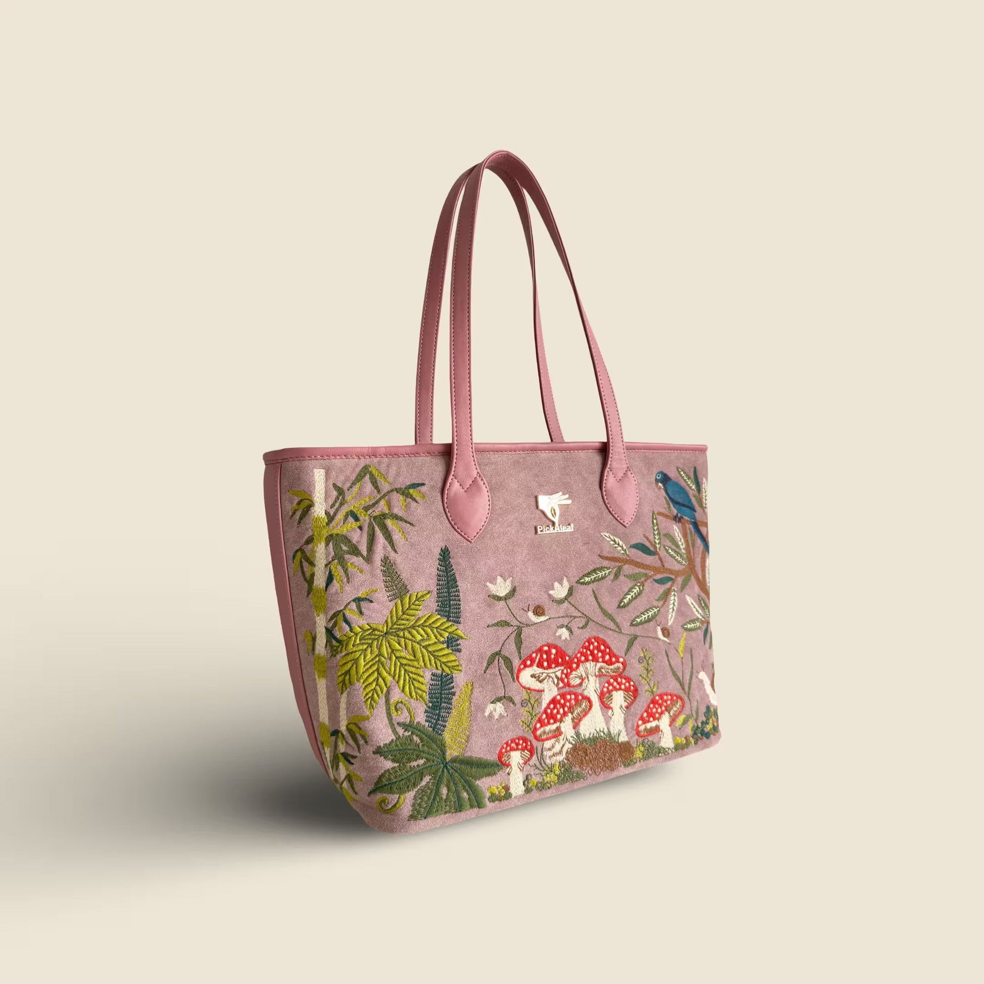 Pink floral tote bag for women in vegan leather by PickAleaf for shopping, travel and daily use