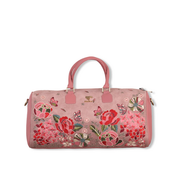 Pink weekender check-in duffel bag for women in cruelty free vegan leather by PickAleaf for short trips and relaxed travel use