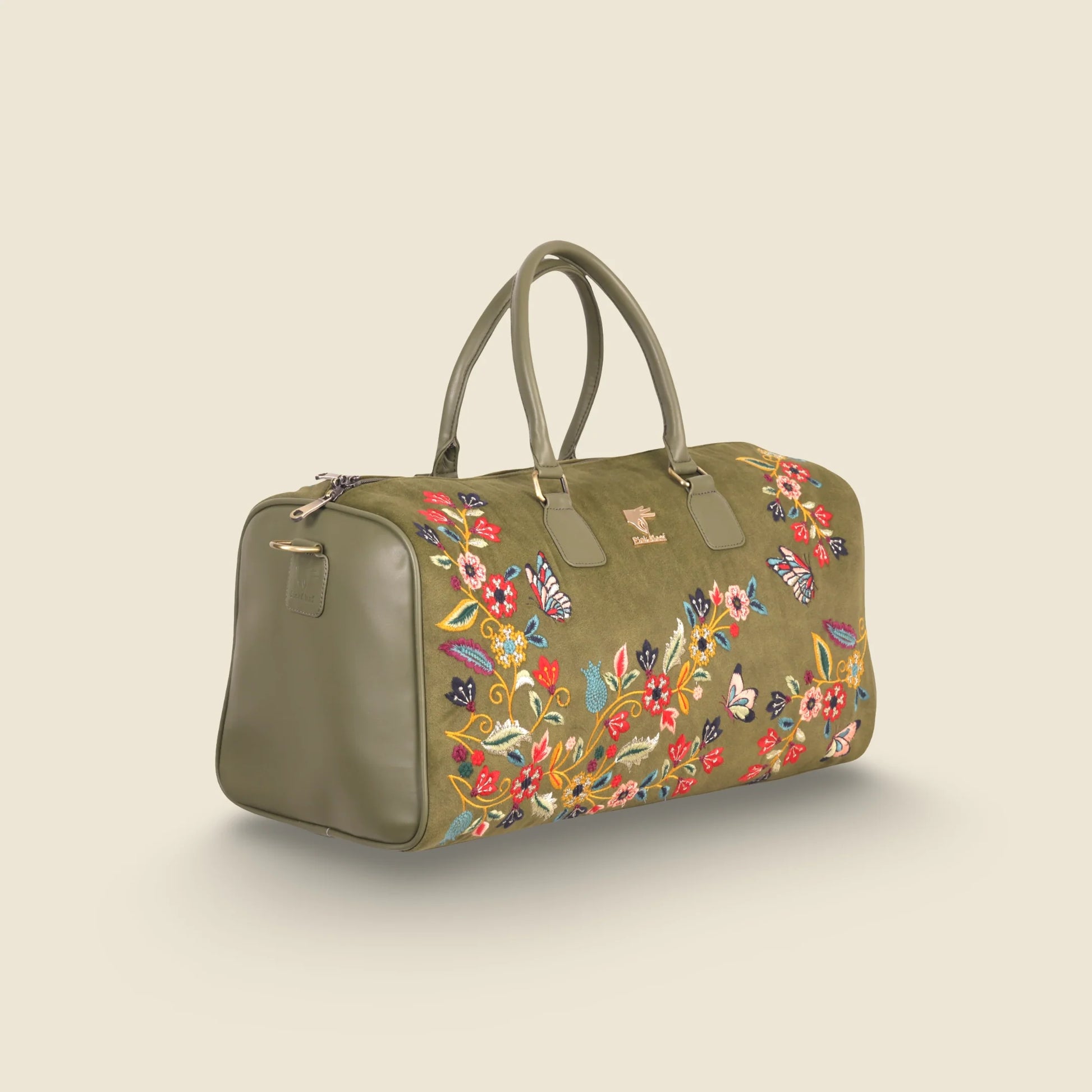 Olive green large gym bag for women in cruelty free vegan leather by PickAleaf for workouts travel and elevated daily use
