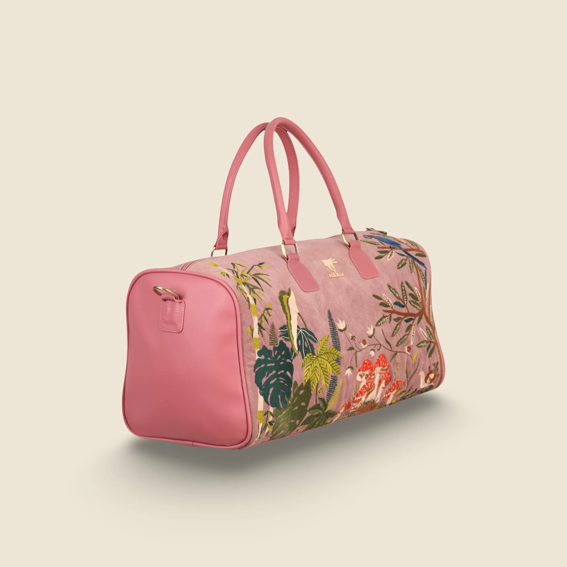 Pink weekender cabin duffel bag for women in cruelty free vegan leather by PickAleaf for carry on travel and short trips
