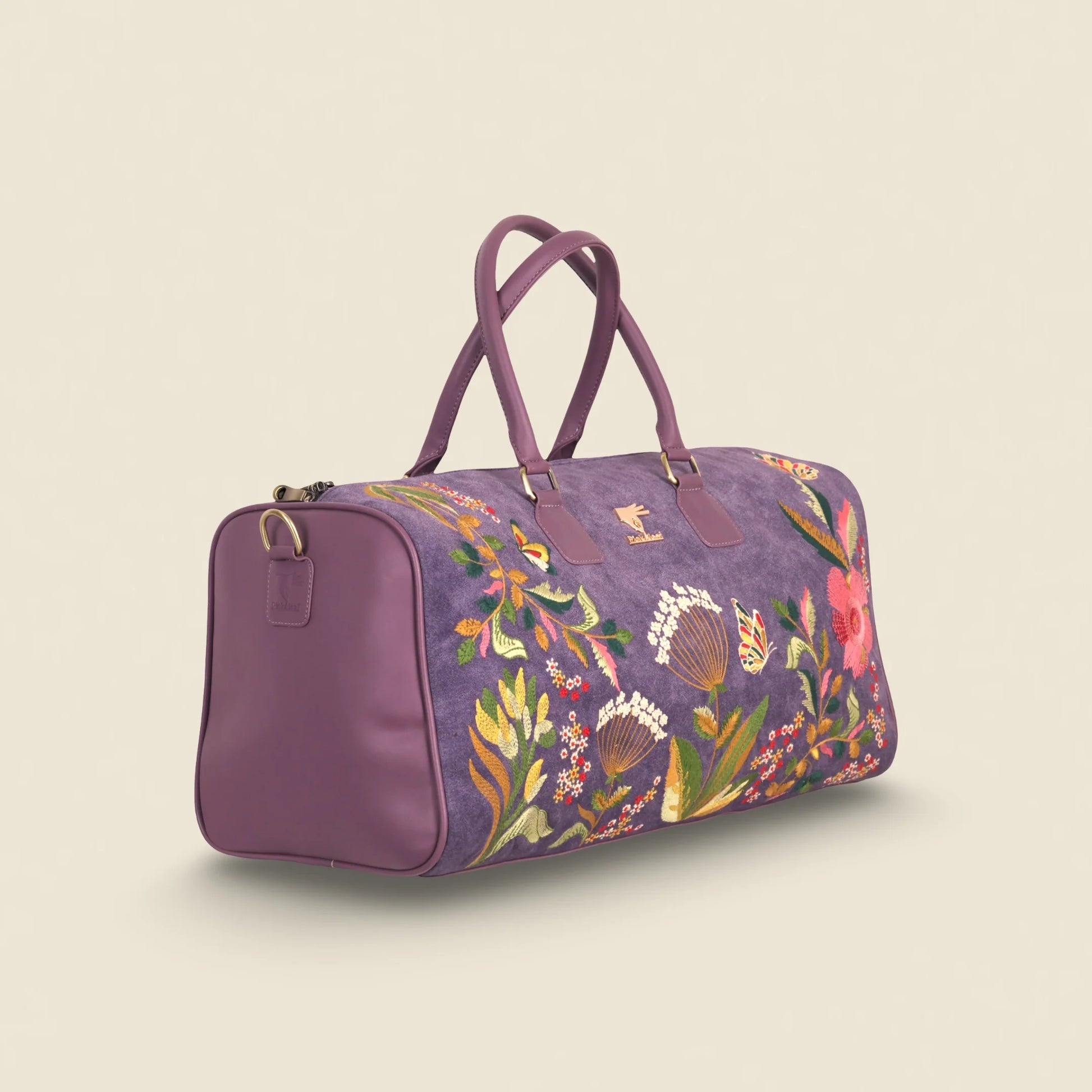 Purple airport travel duffel bag for women in cruelty free vegan leather by PickAleaf for cabin travel and carry on use