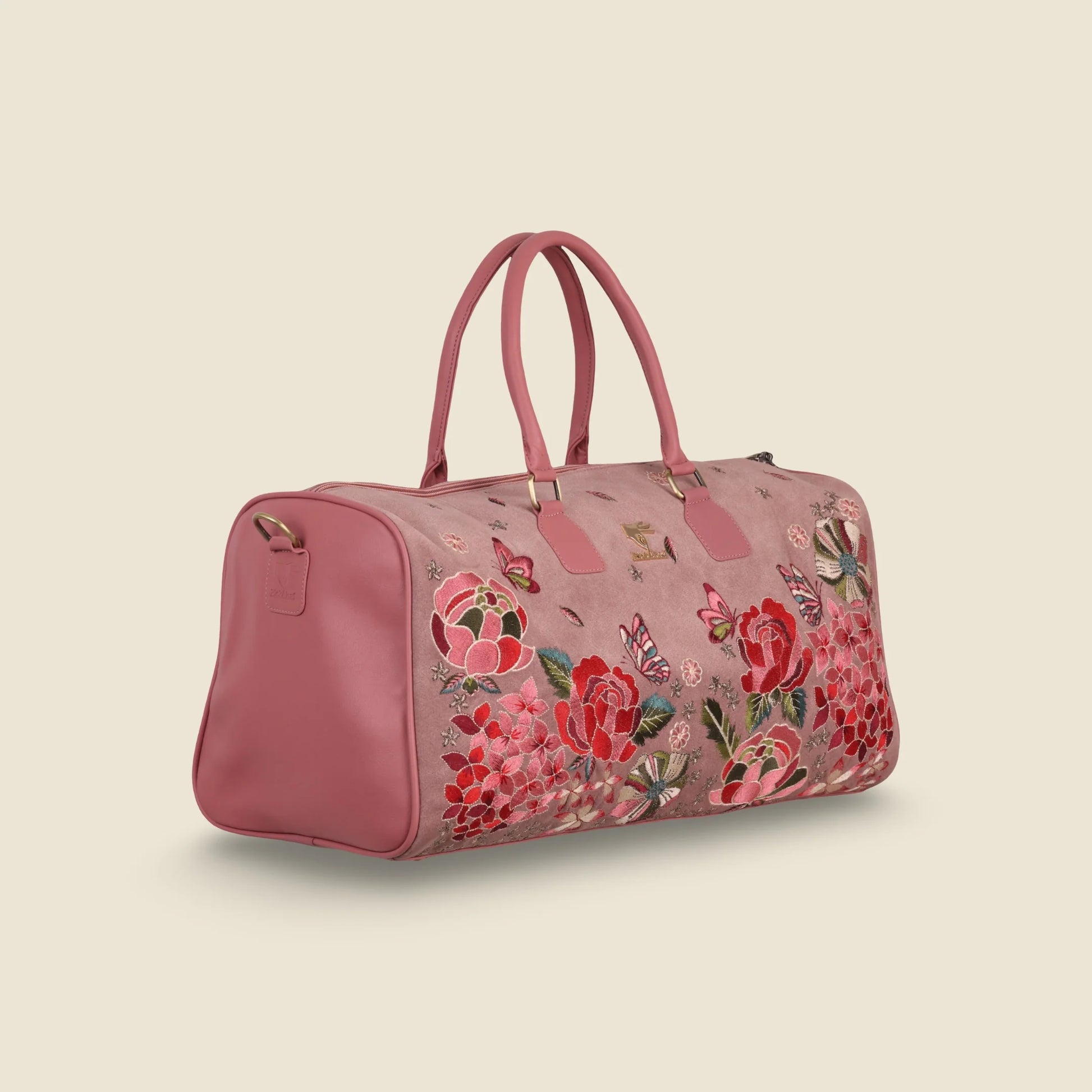 Pink weekender check-in duffel bag for women in cruelty free vegan leather by PickAleaf for short trips and relaxed travel use